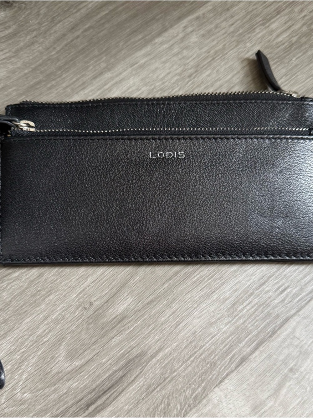 Lodis Black Leather Zip Wristlet
